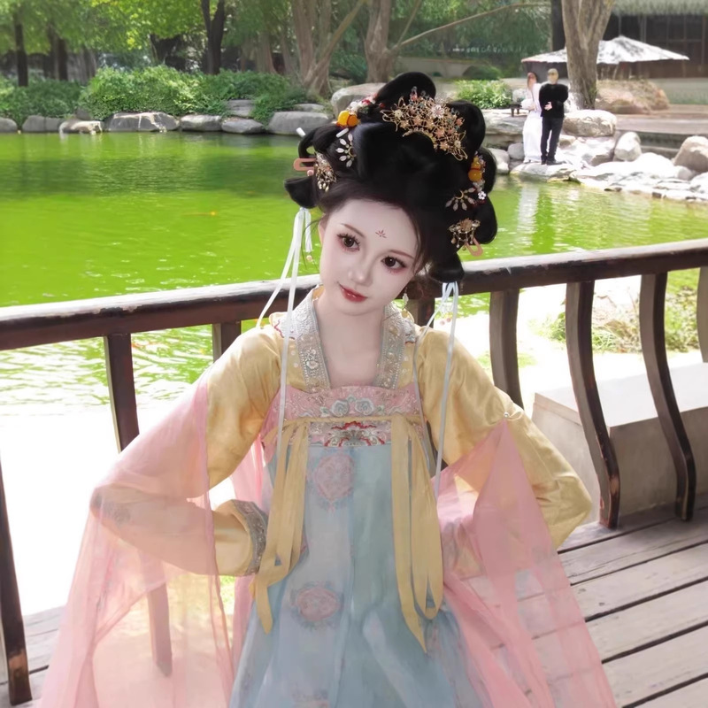 Shimmering Hanfu, Restored Tang-Style Design, High-Waisted, Large Sleeves, Intricate Embroidery, Original Daily Wear, Fairy-Like Set, New Spring/Summer and Spring/Autumn Collection