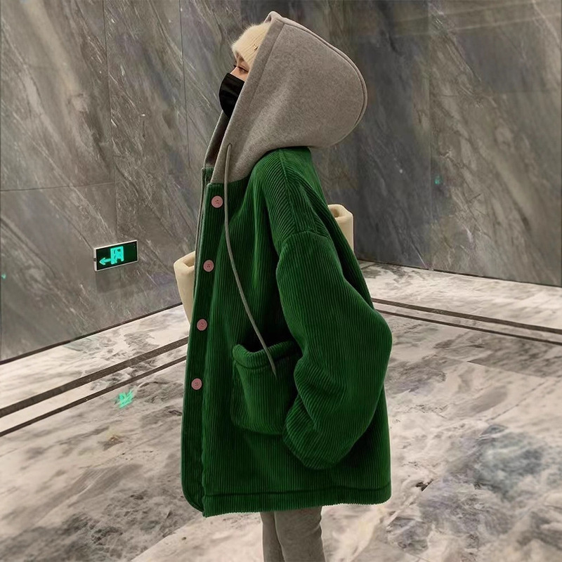 Absolutely Stunning and Beautiful Green Corduroy Hooded Thick Sweatshirt Jacket for Women, New Autumn and Winter Model, This Year's Popular Hot Item Absolutely Stunning and Beautiful Green Corduroy Hooded Thick Sweatshirt Jacket for Women, New Autumn and Winter Model, This Year's Popular Hot Item