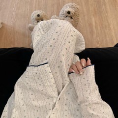小碎花蕾丝花边睡衣女春秋季新款长袖长裤圆领开衫宽松舒适家居服