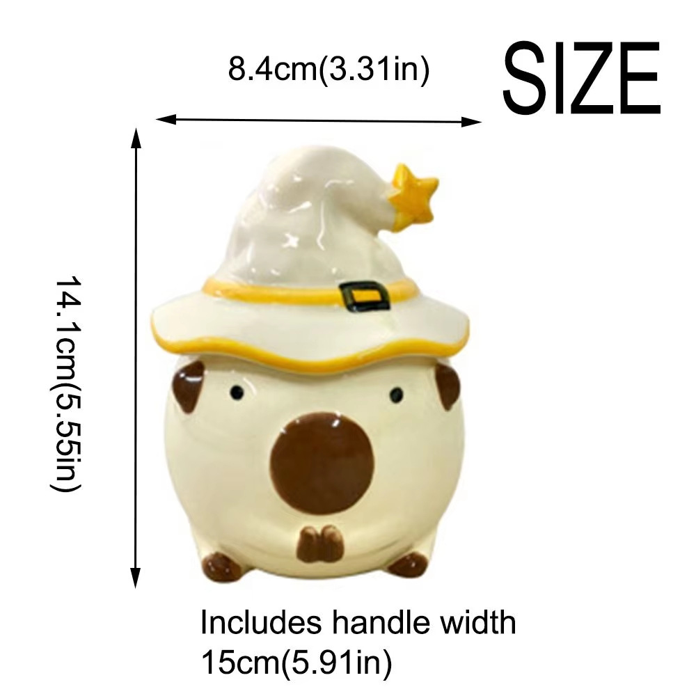 Bonito sombrero de hechicero taza de cerámica con mango Qin Sheng latas de condimento de cerámica con cubierta adornos de mesa regalos