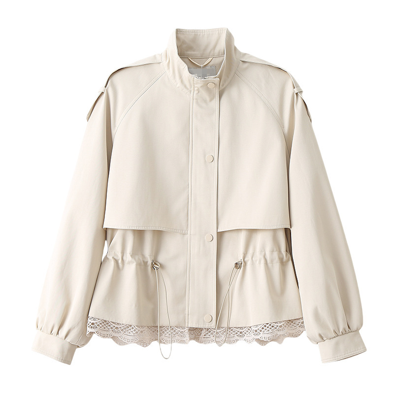 Small Women's Windbreaker Short 2025 Spring New Waist Drawstring Casual Collar Jacket Coat F851053800