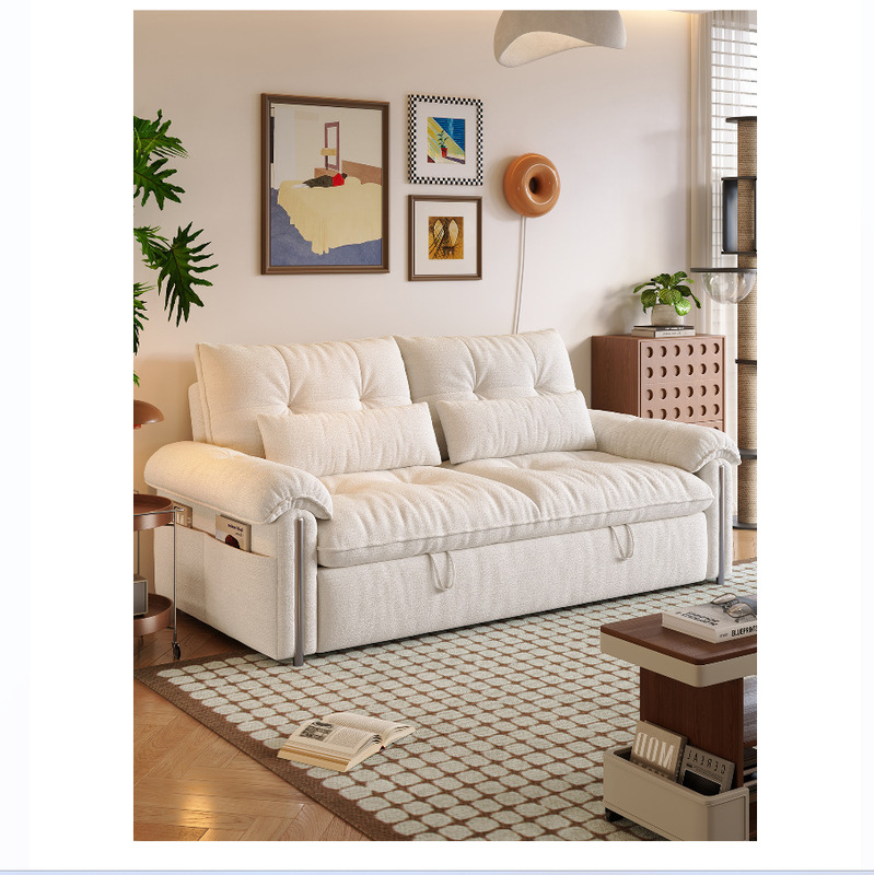 Removable and Washable Chenille Sofa Bed Foldableing Dual-Purpose Small Apartment Living Room 2025 New Cream Style Double Sofa Bed