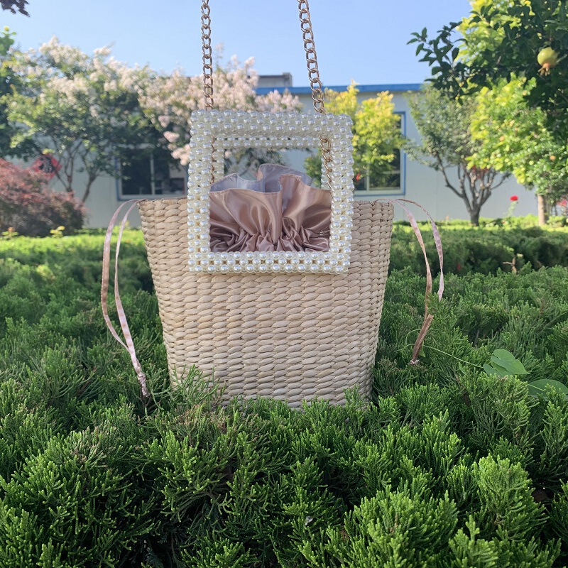 Summer Pearl Handle Straw Women's Bag Shoulder Diagonal Chain Bag Handbag Summer Pearl Handle Straw Women's Bag Shoulder Diagonal Chain Bag Handbag