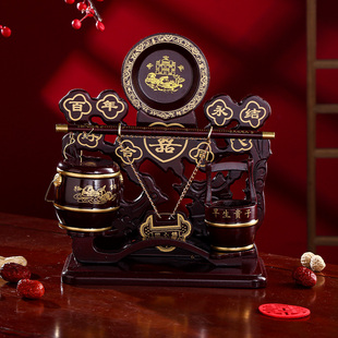 Complete Collection of Wedding Supplies, Dowry Bucket, Wedding New Style Three-Piece Set for the Bride, Mahogany Toilet