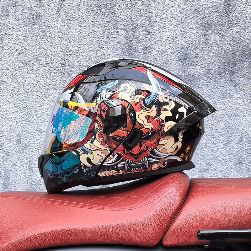 Orz casco de carcasa pequeña casco de cara a cara casco de motocicleta locomotora de doble lente hombres y mujeres de cuatro estaciones casco de crucero grande