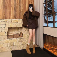 复古民族小挂件小短靴女2025新款秋冬套筒圆头堆堆靴显瘦短筒靴