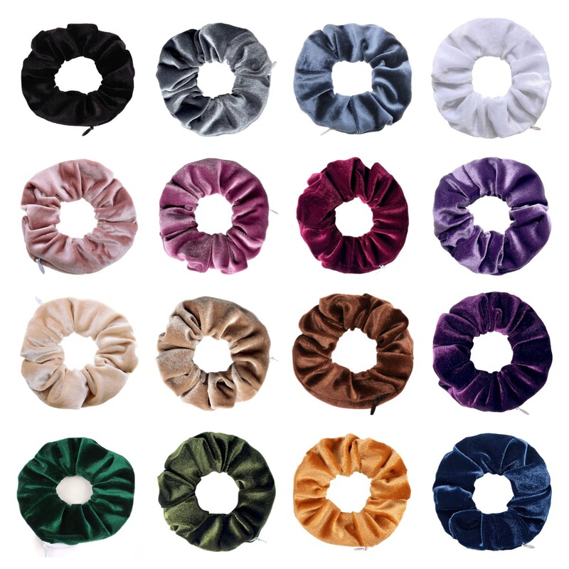 Cross-border new solid color Korean velvet zipper large intestine hair ring Korean fashion fabric ponytail storage large intestine hair accessories Cross-border new solid color Korean velvet zipper large intestine hair ring Korean fashion fabric ponytail storage large intestine hair accessories