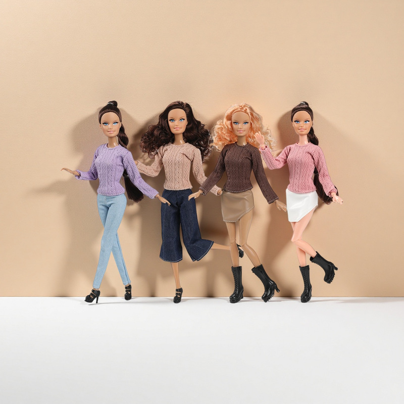 New 11-Inch 30cm Barbie Doll Fashion Wool Coat and Jeans Set European and American Cross-Border Style