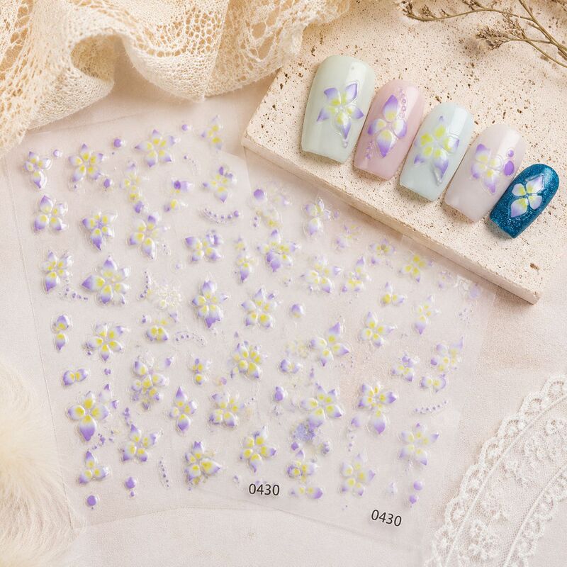 Trendy and popular sweet and cute lily flower nail stickers with pearls, pure and romantic, ice-clear floral nail stickers