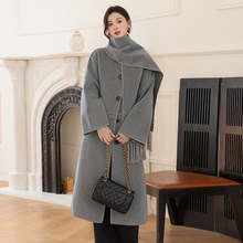 恩迪TOTE*E同款流苏围巾羊绒大衣女中长款松韩版气质羊毛外套长款