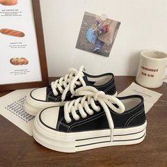 キャンディーカラーのキャンバスシューズ レディース 2025春秋 厚底プラットフォームシューズ インス風 ラウンドトゥ レースアップ カジュアル スポーツシューズ ホワイト