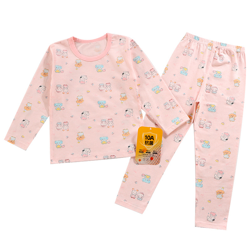Ropa interior de algodón de primavera y otoño pijamas de cuello redondo para niños, ropa a domicilio de manga larga de dibujos animados para niños, ropa de otoño para hombres, traje de pantalones largos