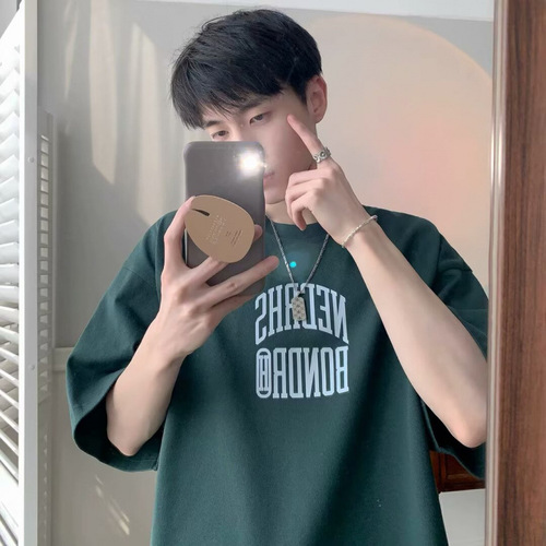 Men's Loose Fit American Street Style Pure Cotton Short Sleeve T-Shirt, Half-Sleeve, Trendy, Instagram-Inspired Couple's Top