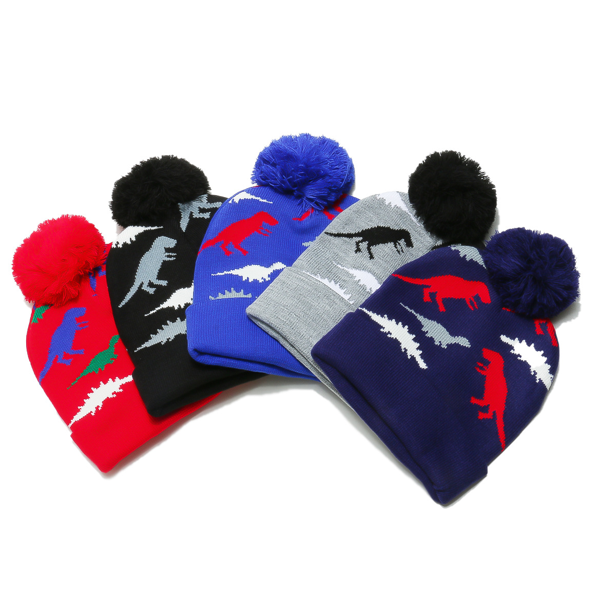 105g Weight Hat Classification Polyacrylonitrile Fiber Fabric Type Wool Cap Hats Type 1 Piece Quantity Outdoor, Daily Occasion Dinosaur Pattern Autumn&Winter Season Children Unisex Gender Pom Poms, Jacquard Design Cartoon Style, Cute Style Children Unisex Cartoon Style Cute Dinosaur Pom Poms Jacquard Wool Cap 1