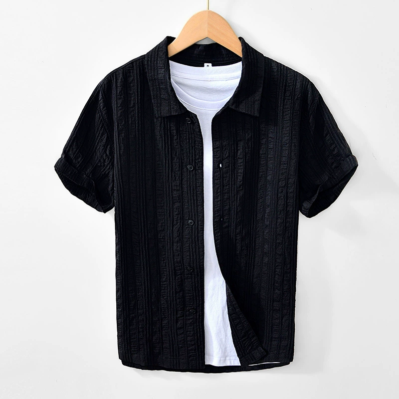 L155 тонкая сплошная рубашка с короткими рукавами, мягкая Лезель сплошная шелковая жаккардовая рубашка