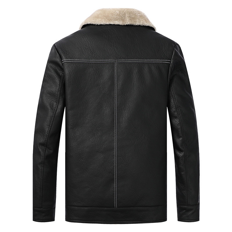Chaqueta de solapa de lana de cordero de invierno de los hombres de abrigo de cuero cálido con forro polar Chaqueta de cuero casual de moda de estilo coreano al por mayor