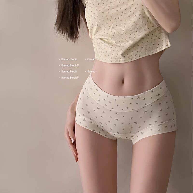 Floral Boxer Briefs for Women, Pure Cotton 10A Antibacterial Crotch Summer Thin Mid-High Waist Tummy Control Hip-Covering Boxer Shorts