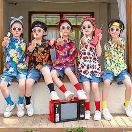 2026花衬衫外套儿童海边夏装夏季新款男童港风短袖度假风上衣宝宝