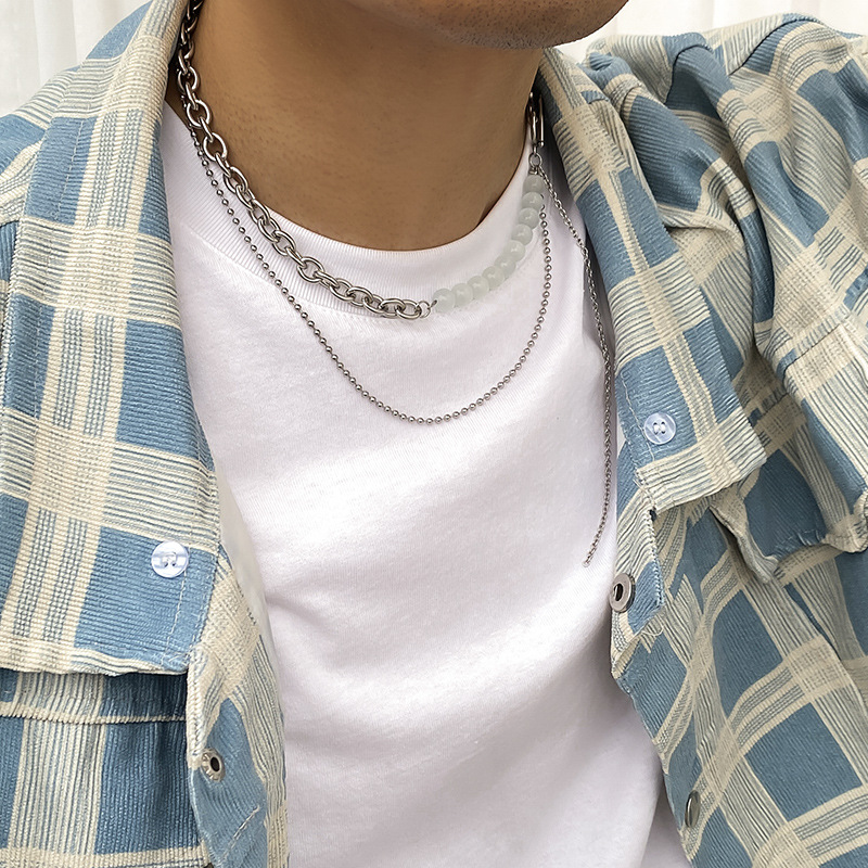 1 Piece Fashion Irregular Artificial Crystal Titanium Steel Beaded Menu0027S Layered Necklaces