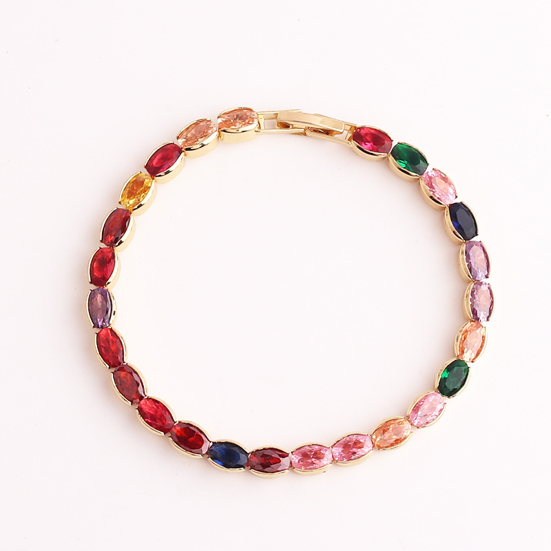 Retro Oval Copper Gold Plated Inlaid Zircon Bracelets 1 Piece