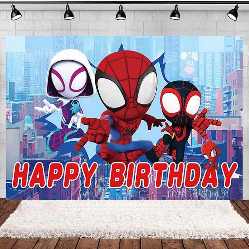 New Cartoon Spiderman and His Amazing Friends Children's Birthday Theme Party Photo Photography Background Cloth New Cartoon Spiderman and His Amazing Friends Children's Birthday Theme Party Photo Photography Background Cloth