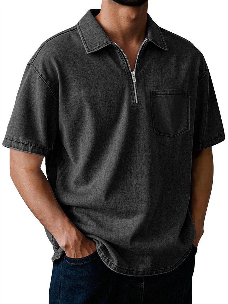 Men's Cotton Short Sleeve Polo Shirt - Classic Button-Down Collar Casual Top For Summer Vintage-Inspired Washed Finish_viptrois.com