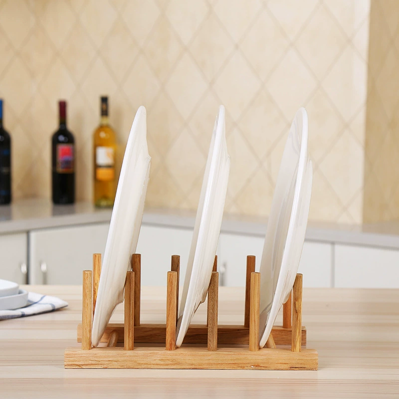 Solid wood plate draining frame plate grid bowl rack kitchen supplies water cup rack storage rack settings