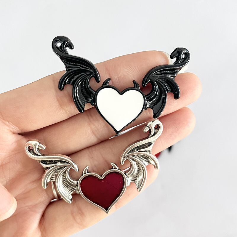 クリエイティブ悪魔の心エナメル桃の心悪魔の翼ペンダント手作り工芸品DIYネックレスアクセサリーアクセサリー|undefined
