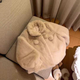 焦糖奶球毛毛外套女冬季年轻仿貂毛翻领加厚保暖宽松短款皮草