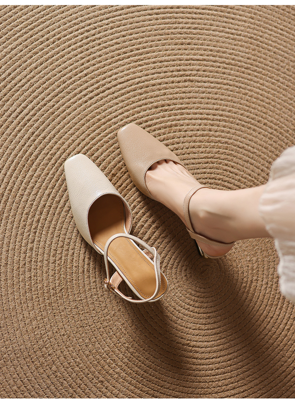 Sandal cao gót nữ mũi nhọn quai ngang kiểu Hàn Quốc — màu trắng ngà chi tiết 7