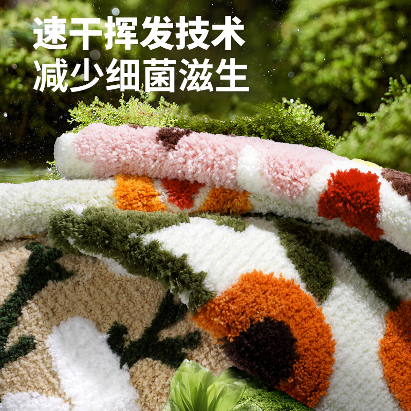 Almohadilla de absorción de agua para baño de flores pequeñas y frescas, almohadilla de alfombras antideslizantes y de secado rápido en la entrada del baño doméstico