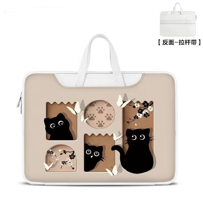 时尚中古风猫咪笔记本电脑包手提单肩两用适用苹果/华为/小米/小|undefined