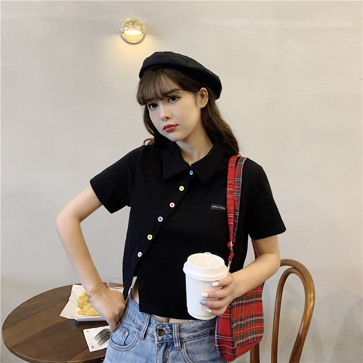 Women's T-shirt Short Sleeve T-Shirts Patchwork Button Simple Style Solid Color display picture 45