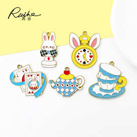 diy可爱兔子茶杯卡通饰品合金配件滴油钥匙扣项链头手绳包包挂件