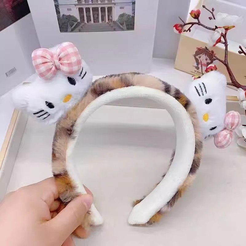 可爱卡通蝴蝶结豹纹猫猫头宽版发卡发箍少女可爱头饰新款秋冬饰品|undefined