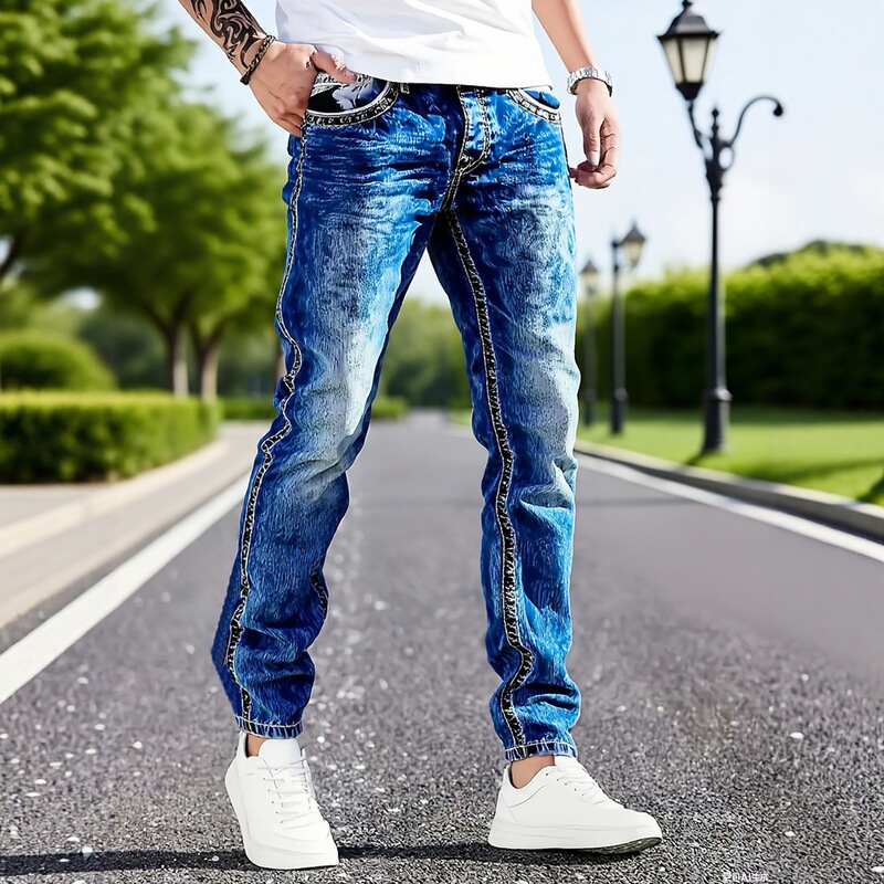 Fashion Urban Men's Washed Faded Jeans Youth Casual Long Pants Trendy Straight Pants