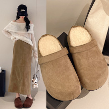 新款包头乐福毛绒拖鞋2025新款懒人鞋豆豆鞋女学生潮勃肯家居毛拖