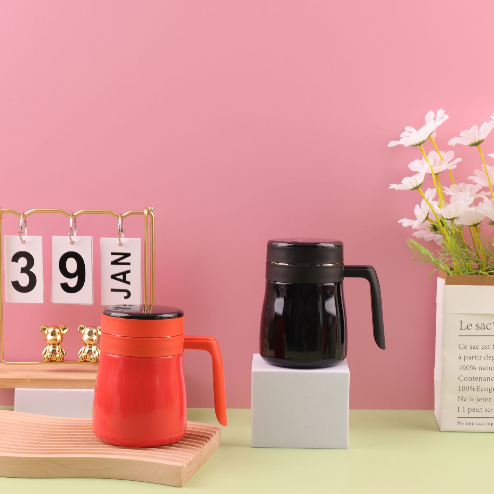 Comercio exterior 304 taza de café de aislamiento de acero inoxidable de temperatura inteligente separación de té de oficina con mango de taza de té