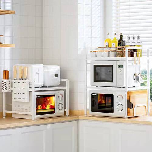 Kitchen storage rack microwave oven rack floor-standing retractable and adjustable three-layer oven rice cooker kitchen storage rack