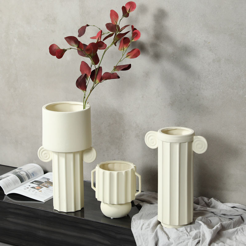 Wabilifeng Jarrón de cerámica Decoración simple y moderna de flores de estilo romano Arreglo de flores de escritorio de sala de estar Decoración suave