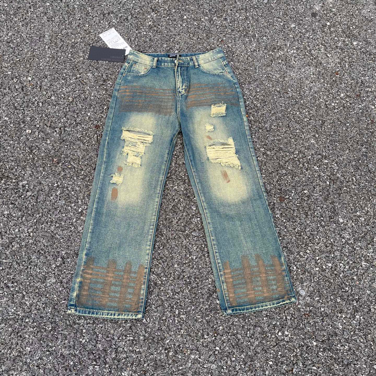 Enfants Riches Déprimés Distressed Plaid Jeans Blue