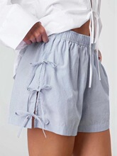 E 48685 Grid Stripe Solid Color Drawstring Shorts �������ƶ�