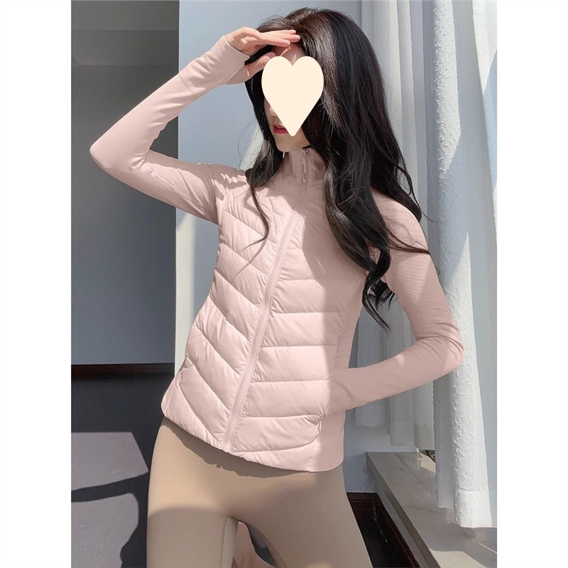 秋冬轻薄运动羽绒服女短款拉链立领健身保暖外套跑步休闲修身上衣