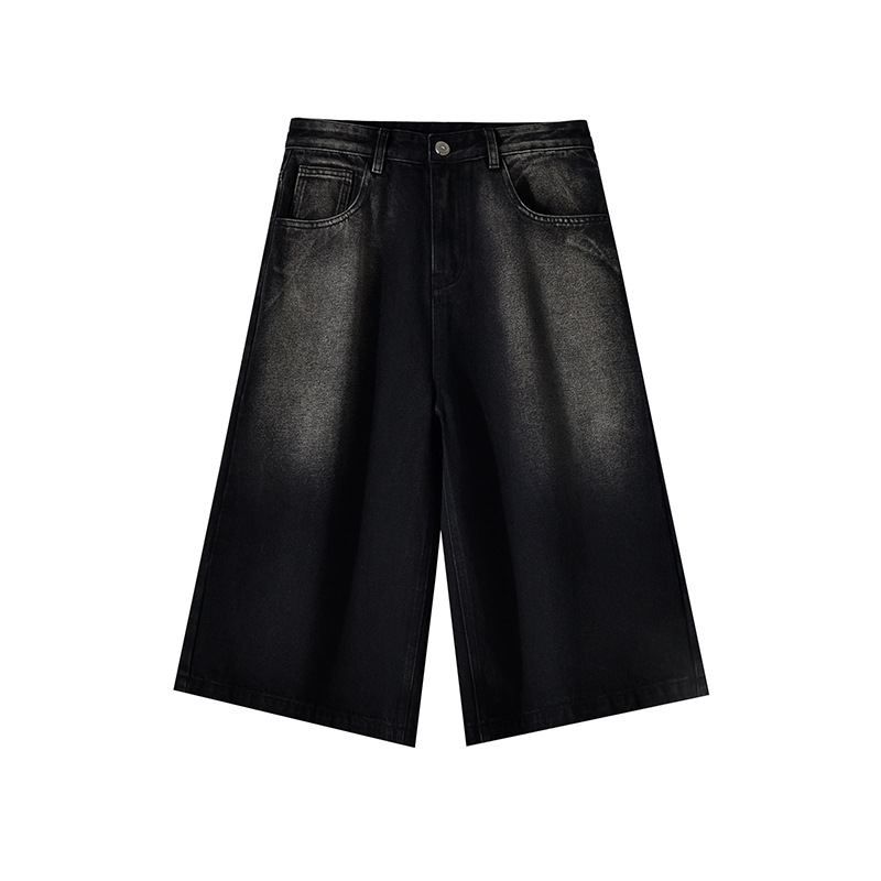 Pantalones cortos vaqueros lavados para hombre, estilo vintage azul glaciar, rectos, de corte recto, informales, de verano, de tiro medio, de algodón sin elasticidad, tallas S-2XL_voghion.com