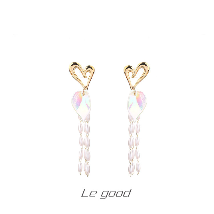 Copper long elegant earrings from pearl with tassels