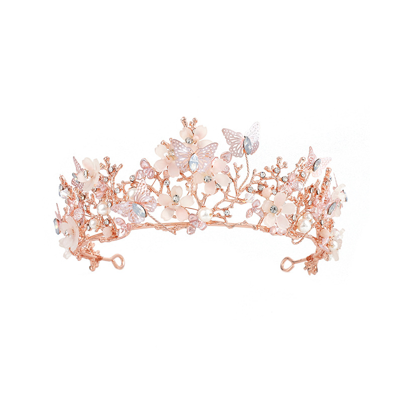 Elegant Braut Süss Blume Schmetterling Legierung Überzug Inlay Künstlicher Kristall Künstliche Perlen Strasssteine Krone display picture 5