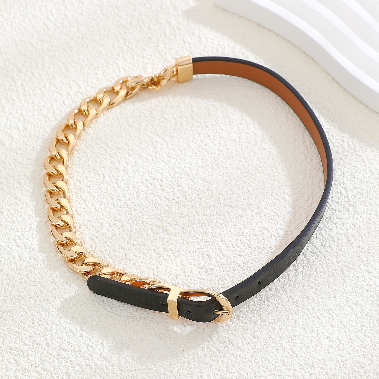 Fashionable leather chain splicing necklace for women's punk hip-hop personality, a two piece adjustable collar_voghion.com