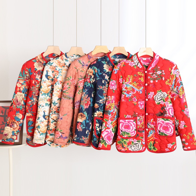 东北大花棉袄女士新中式立领棉衣服妈妈装民族风盘扣保暖秋冬上衣