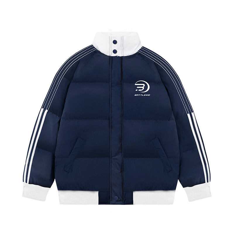 Moda nacional Color americano a juego lado a rayas de algodón acolchado abrigo de los hombres y las mujeres de invierno engrosada pareja de pan abrigo cálido