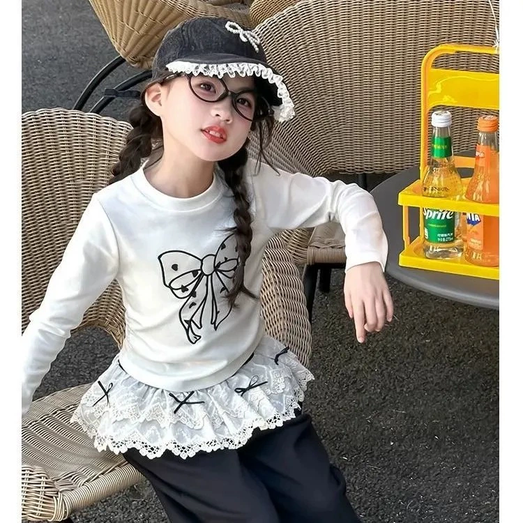 Spring trousers, children's curtain with bow, T-shirt, western style